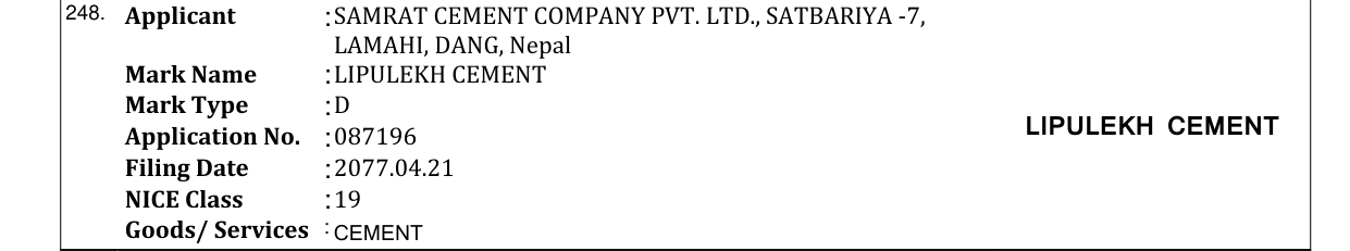 Original bulletin entry for BHALUWANG CEMENT