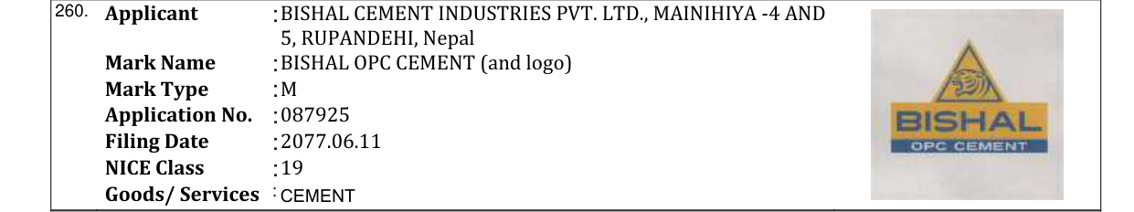 Original bulletin entry for RANTA PORTLANDPOZZOLANA CEMENT (and logo)
