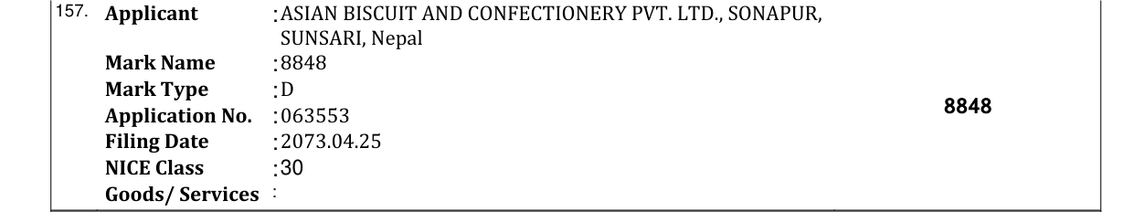 Original bulletin entry for 8848