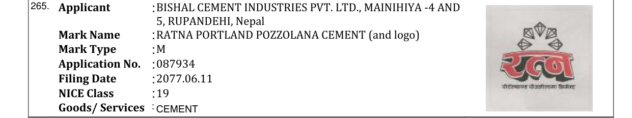 Original bulletin entry for ASHOKA PPC CEMENT (and logo)