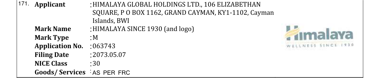 Original bulletin entry for HIMALAYA SINCE 1930 (and logo)