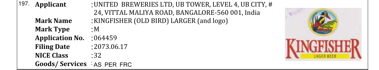 Original bulletin entry for KINGFISHER (OLD BIRD) LARGER (and logo)