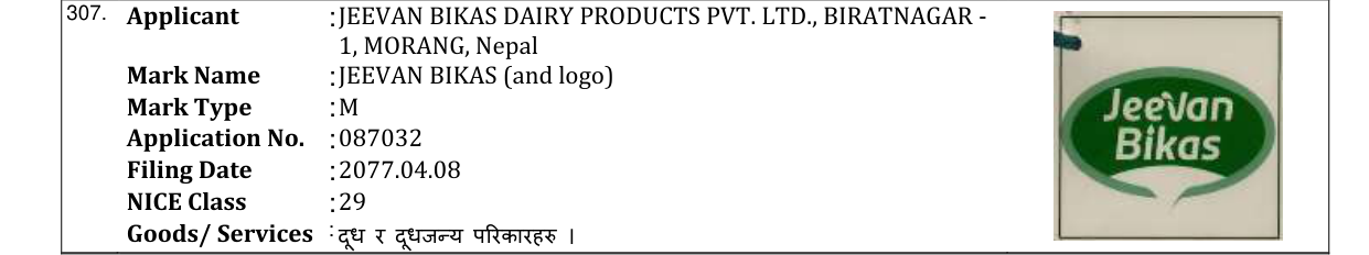 Original bulletin entry for JEEVAN BIKAS (and logo)