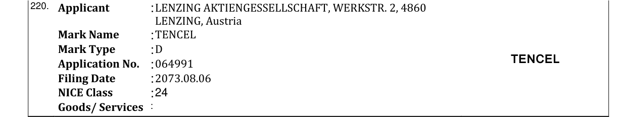 Original bulletin entry for TENCEL