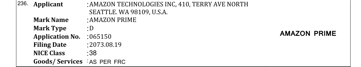 Original bulletin entry for AMAZON PRIME