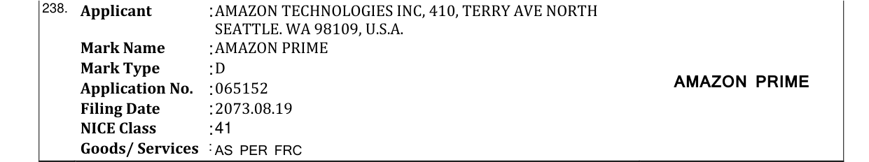 Original bulletin entry for AMAZON PRIME