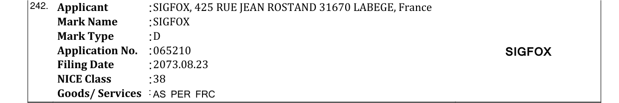 Original bulletin entry for SIGFOX