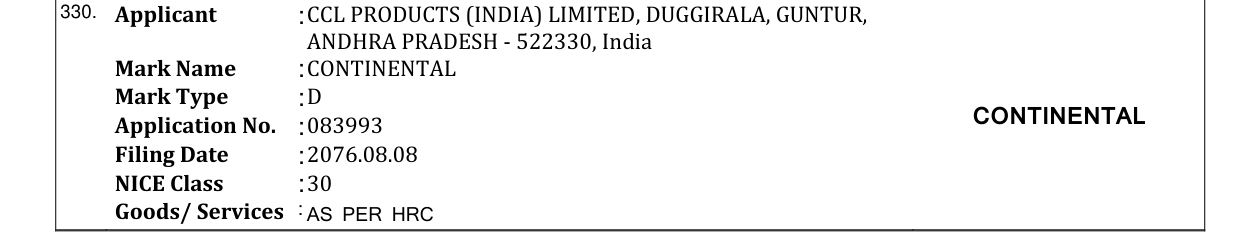 Original bulletin entry for CONTINENTAL Black Edition