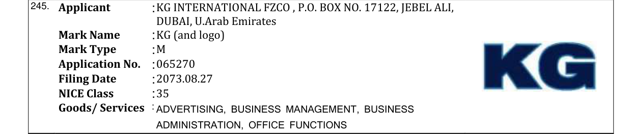 Original bulletin entry for KG (and logo)