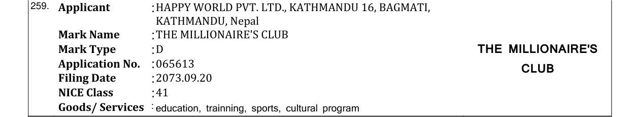 Original bulletin entry for THE MILLIONAIRE'S CLUB