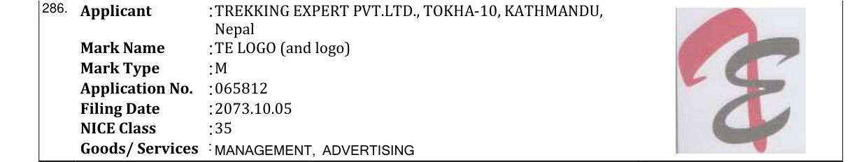 Original bulletin entry for TE LOGO (and logo)