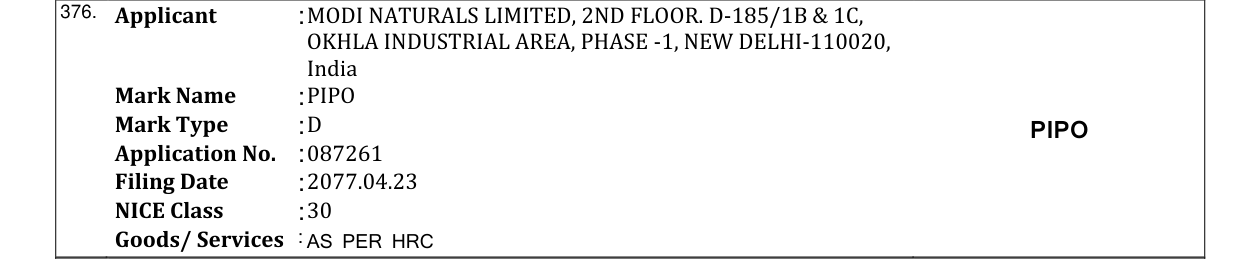 Original bulletin entry for TANISHQ (and logo)