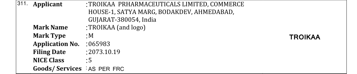 Original bulletin entry for TROIKAA (and logo)