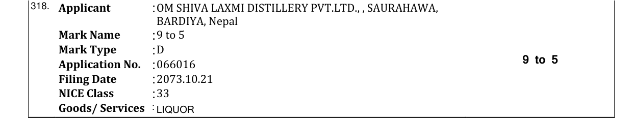 Original bulletin entry for 9 to 5