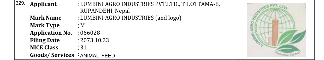 Original bulletin entry for LUMBINI AGRO INDUSTRIES (and logo)