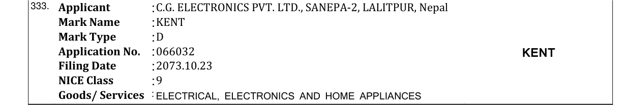 Original bulletin entry for KENT