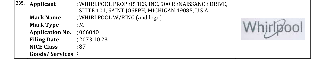 Original bulletin entry for WHIRLPOOL W/RING (and logo)