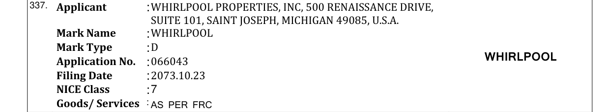 Original bulletin entry for WHIRLPOOL
