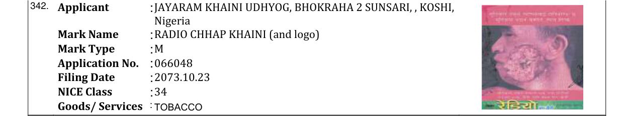Original bulletin entry for RADIO CHHAP KHAINI (and logo)