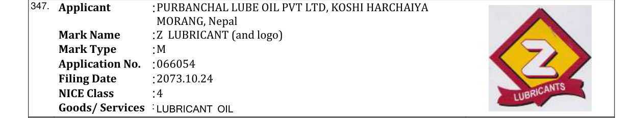 Original bulletin entry for Z LUBRICANT (and logo)