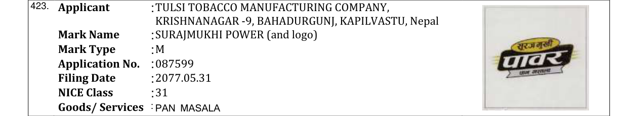 Original bulletin entry for RAJDHANI