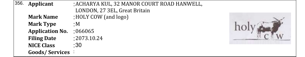Original bulletin entry for HOLY COW (and logo)