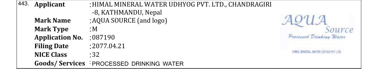Original bulletin entry for AQUA SOURCE PREMIER (and logo)