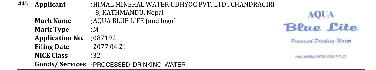 Original bulletin entry for AQUA HEENA (and logo)