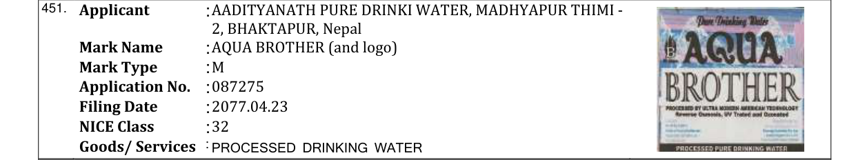 Original bulletin entry for AQUA N.S. MULTIPURE