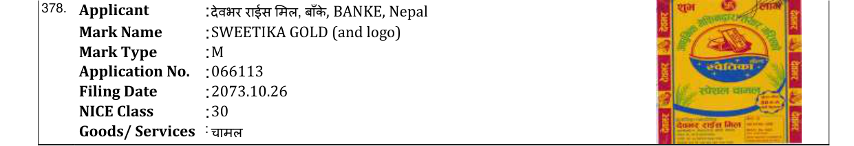 Original bulletin entry for SWEETIKA GOLD (and logo)