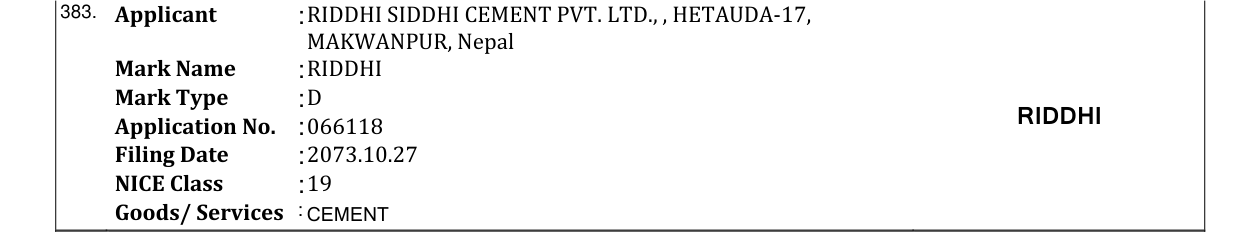 Original bulletin entry for RIDDHI