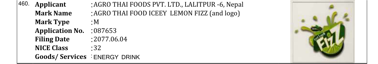 Original bulletin entry for AGRO THAI FOOD CITRUS BLAST ORANGE DRINK (and logo)