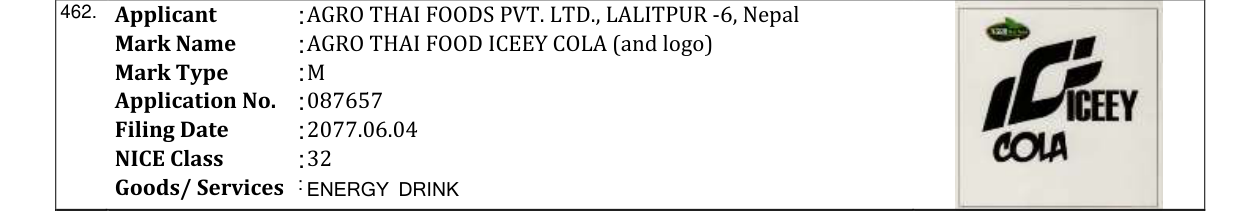 Original bulletin entry for AGRO THAI FOOD WILD MIST (and logo)