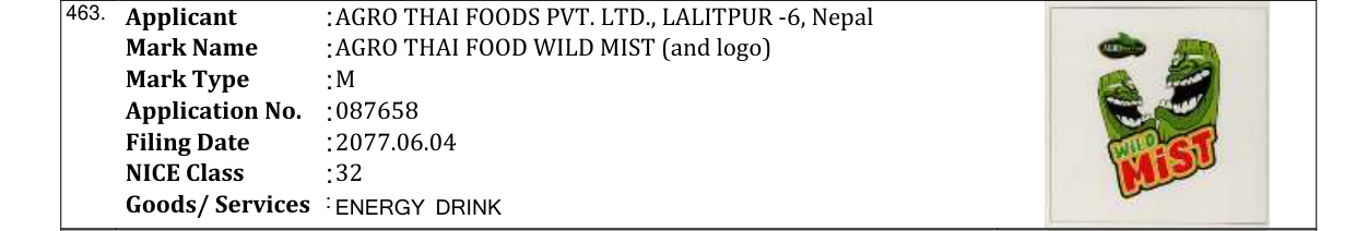Original bulletin entry for AGRO THAI FOOD XTREME (and logo)