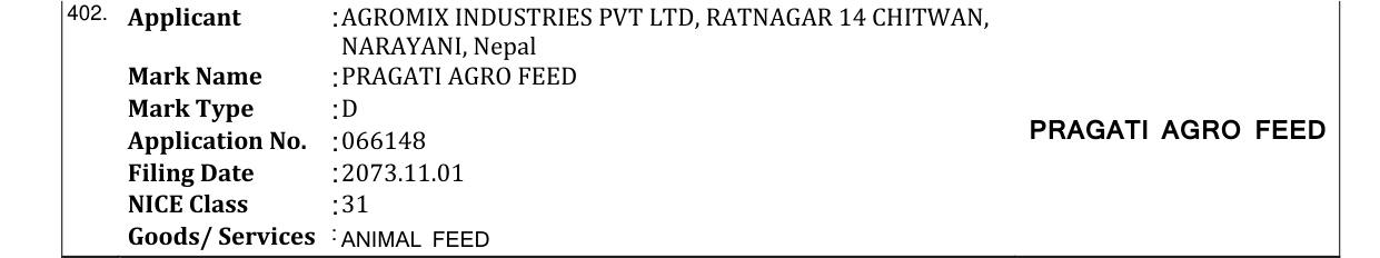 Original bulletin entry for PRAGATI AGRO FEED