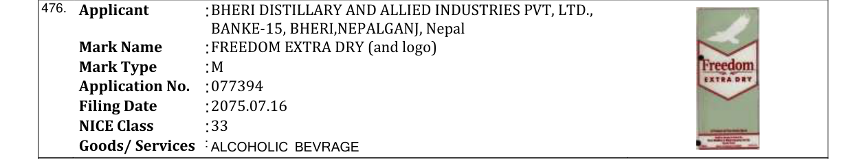 Original bulletin entry for FREEDOM RUSSIAN FLAVOUR (and logo)