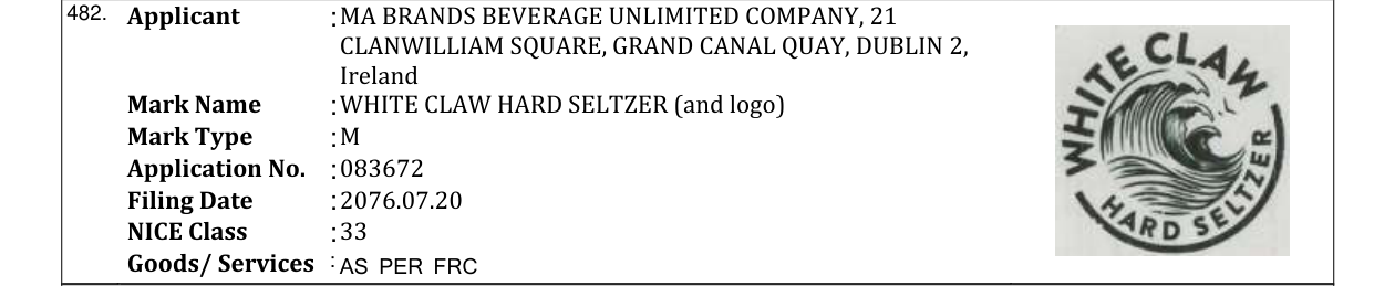 Original bulletin entry for WHITE CLAW