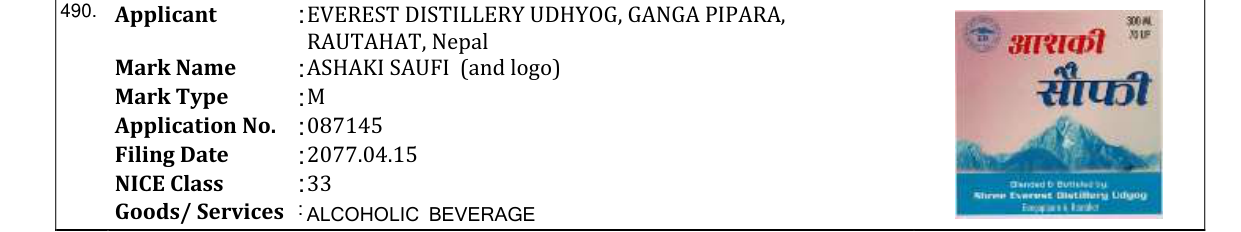 Original bulletin entry for MED MALA RUSSIAN FLAVOUR (and logo)