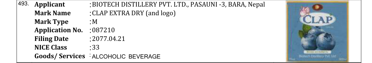 Original bulletin entry for CLAP APPLE FLAVOUR (and logo)