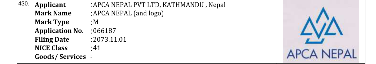 Original bulletin entry for APCA NEPAL (and logo)