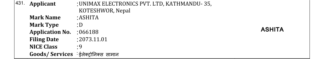 Original bulletin entry for ASHITA