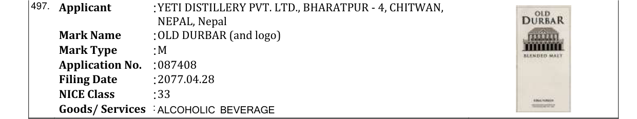 Original bulletin entry for 8848 VODKA (and logo)