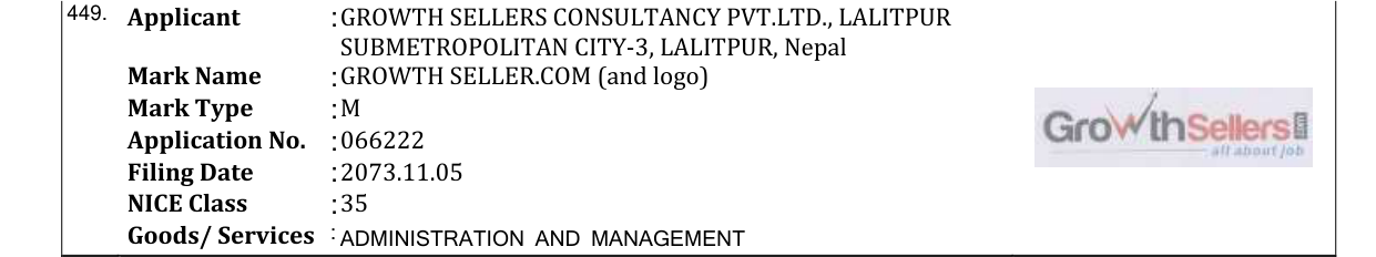 Original bulletin entry for GROWTH SELLER.COM (and logo)