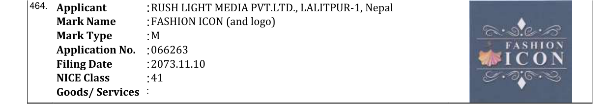 Original bulletin entry for FASHION ICON (and logo)