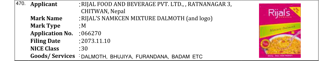 Original bulletin entry for RIJAL'S NAMKCEN MIXTURE DALMOTH (and logo)