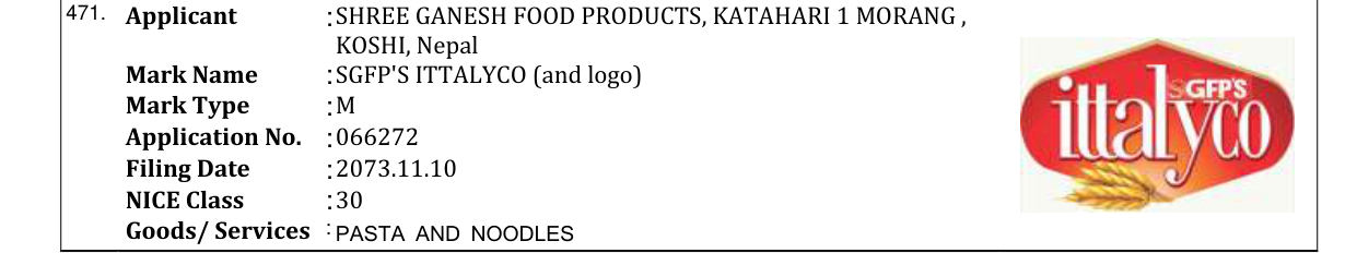Original bulletin entry for SGFP'S ITTALYCO (and logo)