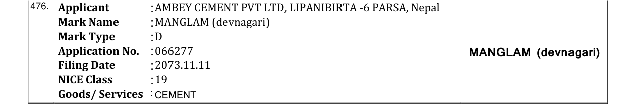 Original bulletin entry for MANGLAM (devnagari)