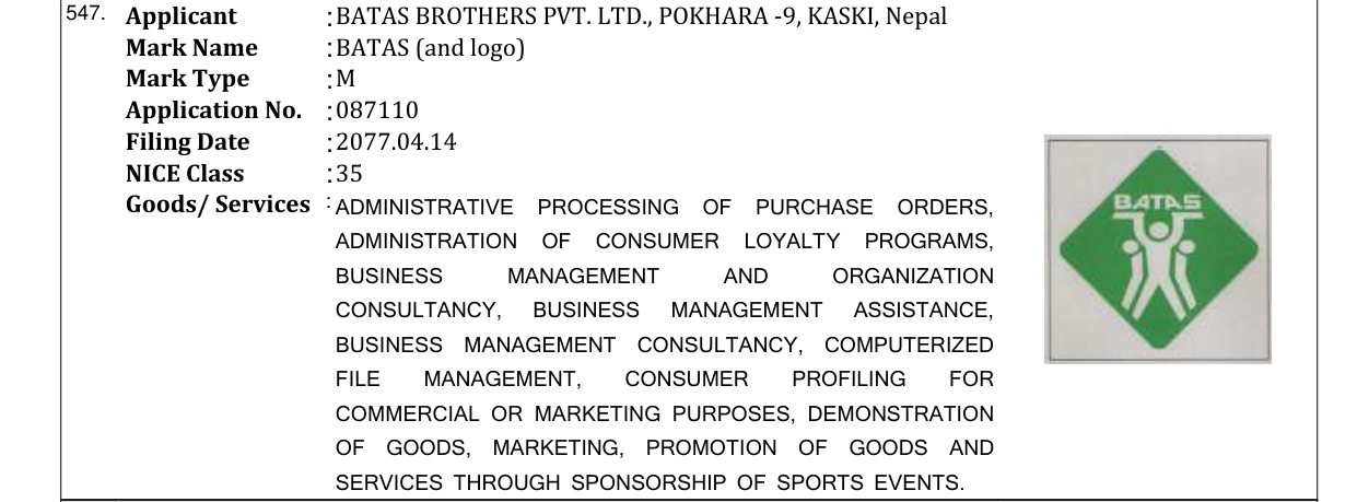 Original bulletin entry for BATAS BROTHERS (and logo)