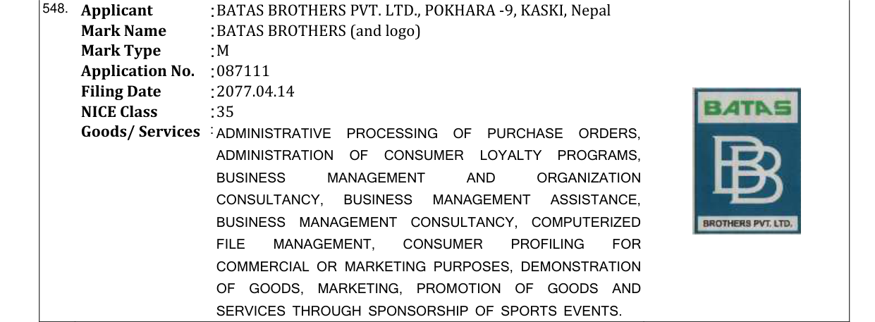 Original bulletin entry for BATAS AGRO (and logo)