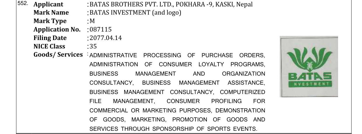 Original bulletin entry for BATAS ORGANIZATION (and logo)